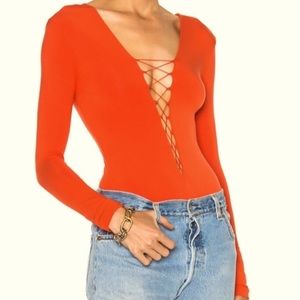 T By Alexander Wang Scarlett Lace Up Bodysuit NWT $160 sz XS